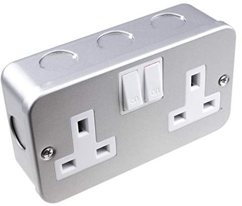 kenable Double Gang Metal Clad Steel UK Mains Power Socket with Cable Entry Points [Double Gang Power]