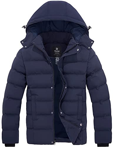 Wantdo Men's Winter Warm Jacket Lightweight Outdoor Jacket Thicken Cotton Coat Hooded Puffer Coat Navy S