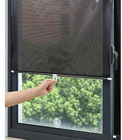 Estor enrollable con ventosa, sin necesidad de taladrar, para balcón, ventana, portátil, privacidad, pegatinas transparentes suministradas (malla negra, 1 paquete, 45 x 125 cm)