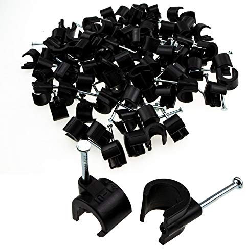 Cable Clip Hook Style 10mm to 14mm Round for Fastenings Cables Black [100 Pack]