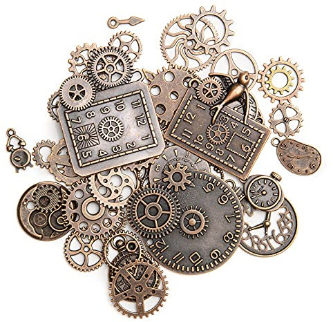 KIMI-HOSI 40 Stück Antik Steampunk Anhänger Charms Metall Armbanduhr Zahnrad Charms Retro Zahnräder Schmuck für Handgemachte Accessoires DIY Dekorationen Anhänger Schmuck Machen - Rote Bronze