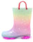 EUXTERPA Stivali di gomma per bambini e bambine lampeggianti, con glitter, impermeabili, con manico facile da indossare, taglia 36-44, Colorato chiaro, 33 EU
