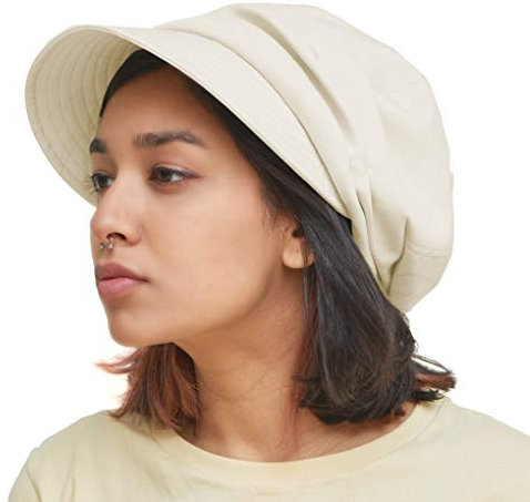 CHARM Bio-Baumwolle Sonnenhut für Frauen - Sommer Frühling Klappvisier für UV-Schutz, Chemo Empfindliche Haut Elfenbein