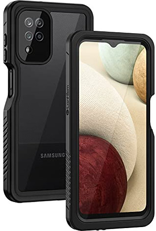 Lanhiem for Samsung A12 Case, Galaxy A12 Waterproof Case with Built-in Screen Protector, Full Body Heavy Duty Shockproof Dustproof Protective Clear Cover for Galaxy A12 - Black