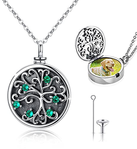 Lebensbaum Kette 925 Sterling Silber Urnen Halskette Medaillon Foto Bilder Medaillon Runde Anhänger Zum Öffnen für Bilder Foto,Baum des Lebens Urne Asche Schmuck Muttertags für Frau Mädchen Kinder