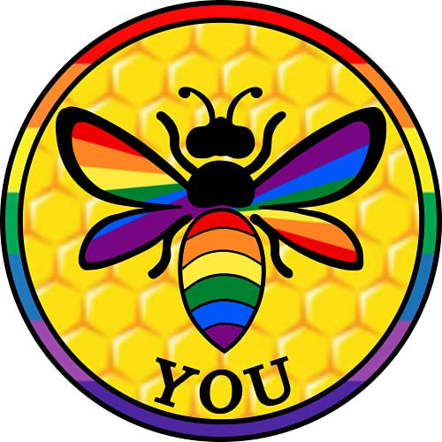 Honey Bee You LGBT Rainbow World Gay Pride Stoßstangen-Aufkleber – LGBTQIA Premium-Vinyl-Aufkleber 7.6x7.6 cm,für Autos, Automobile, Spiegel, Outdoor-Schild + Better Than Magnets haftet überall