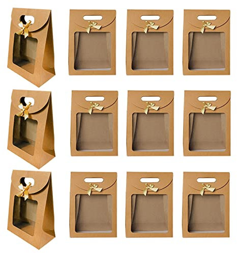 Gativs Papiertragetaschen 12 Stück Papiertüten Geschenktüten Papiertüte Tüten Papier Braune Papiertüten Geschenktüte mit Griff Brown Kraftpapier Geschenktüten mit Fenster