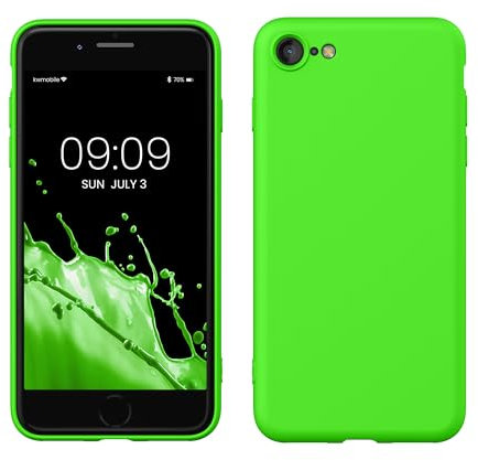 kwmobile Case Compatible with Apple iPhone SE (2022) / iPhone SE (2020) / iPhone 8 / iPhone 7 Case - Slim Protective TPU Silicone Phone Cover - Lime Green