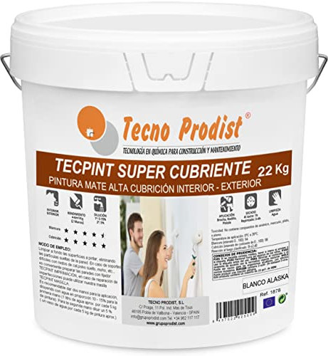 TECPINT SÚPER CUBRIENTE de Tecno Prodist - 22 Kg (BLANCO) Pintura para Exterior e Interior al Agua – Cubrición extra, acabado blanco Alaska - Lavable – Sin olor, no salpica - Fácil Aplicación