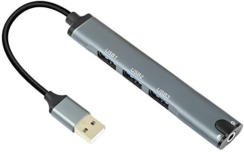 QIANRENON USB Hub avec 3,5 mm Jack Adaptateur USB2.0 Station d'accueil USB avec Jack 3,5 mm, Adaptateur USB multiport numérique et Audio, pour Tablette Disque U Clavier souri Casque Microphone