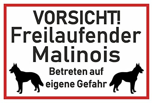Samunshi® Aufkleber Vorsicht Malinois - Schild Sticker Hinweisschild Warnschild Vorsicht Hund 50 x 33cm Vorsicht Malinois schwarz