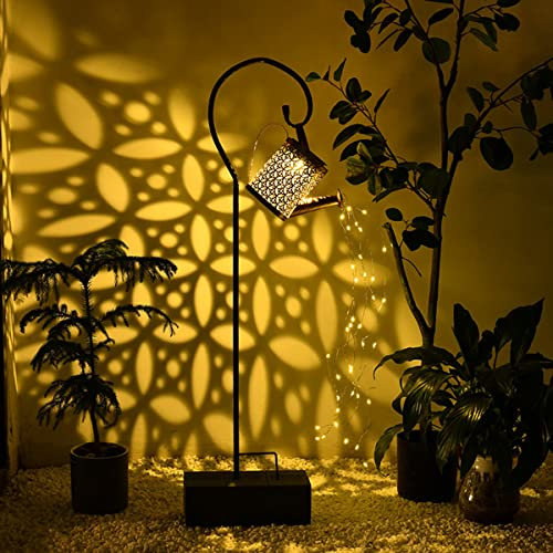 Deluisho - Regadera solar para exterior, jardín, luz LED, decorativa, resistente a las inclemencias del tiempo, para terraza, balcón, pasillo de jardín con soporte (grande)
