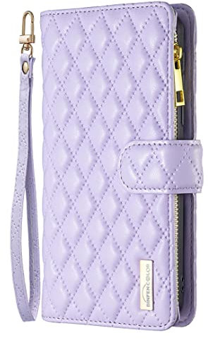 iPhone 11 Phone Case Zipper Flip Shockproof Leather Wallet Cover with Kickstand Card Holder Silicone Bumper Zip Pocket Folio Cases for iPhone 11 Case for Girls Women, Purple