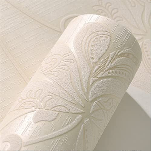 Cremeweiß Vliestapete 9,5 m x 0,53 m Präzisionspressen Wandtapete Graviertes Muster Tapete Poster Wanddekoration für Wohnzimmer Küche Schlafzimmer Büro Hotel