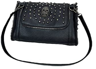 YAQUNICER Damen Punk Niete Umhängetasche Große Kapazität Crossbody-Tasche Handtasche Geldbörse-Schwarz