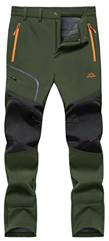 KEFITEVD Outdoorhose für Herren Wasserabweisend Softshellhose Winter Dick Wanderhose Warm Gefüttert Trekkinghose Atmungsaktiv Ski Hose Ripstop Thermohose mit Vielen Taschen Armeegrün 34