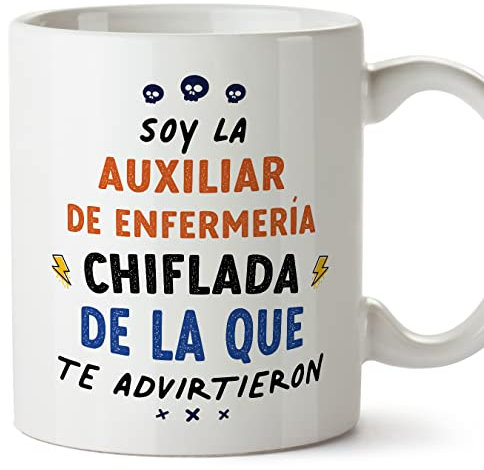 MUGFFINS Tazas para AUXILIAR DE ENFERMERÍA mujer - En Español - Todos te advirtieron - 11 oz / 330 ml - Regalo original y divertido