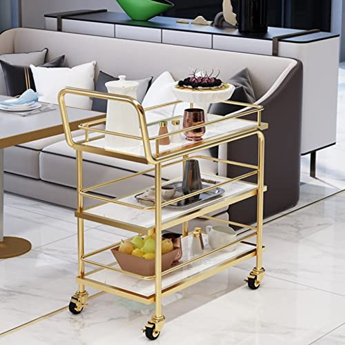Barwagen Servierwagen Rollwagen mit Rollen Küchenwagen Wagen Beistelltisch Mobile Bar rollbarer Küchenrollwagen Küchenregal Vintage Metall Küchentrolley Allzweckwagen,für Küche und Wohnzimmer,Golden