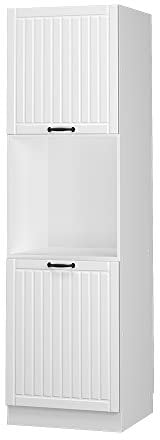 Vicco Herdumbauschrank Fame-Line, Herdschrank, Weiß Landhaus/Weiß, 60 cm offen