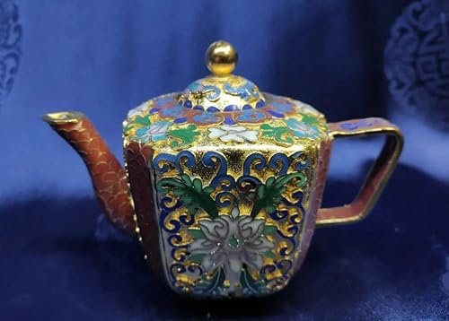Cina, teiera fatta a mano, decorata con ottone colorato smaltato, decorazione 11/8/6,5 cm, A1-4