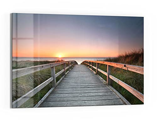 DEQORI Glas-Magnettafel | 60x40 cm groß | Motiv Strandpfad in Abendsonne | Memo-Board aus Glas | Magnetboard inkl. Magnete, Stift & Tuch für Küche & Büro | Tafel magnetisch & beschreibbar