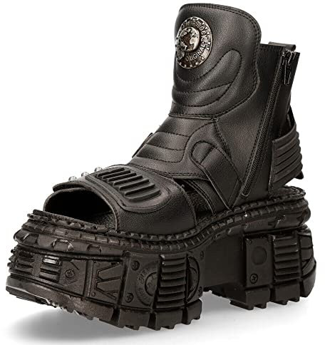 New Rock Stiefel BIOS106-V3 Schwarz VEGAN Leder Unisex Plateau Sandale Motorradfahrer Goth 43