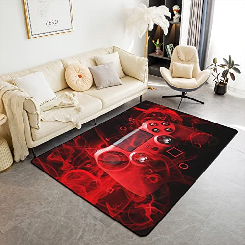 Gaming Teppich 100x150cm Wetterfest Matte Spieler Video Spiel Non-Slip für Küche und Balkon Outdoor Teppich Rot Schwarz Spielpad Spiel Cobtroller Teppich Ultra Weich Spiel Action Buttons Teppich
