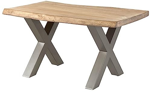 MASSIVMOEBEL24.DE Freeform 5 Baumtisch Mango - Verschiedene Größen, Farben und Gestell, Farbe:beige lackiert, Größe:140x90 cm, Gestell:X-Beine Silber matt