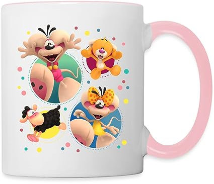 Spreadshirt Diddl Wollywell Diddlina Pimboli Charaktere Tasse, Weiß/Pink, 325 ml, Keramik, Henkelbecher, Tasse