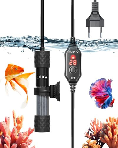 Luxvista Mini Riscaldatore per Acquario 100W Riscaldatore Regolabile con Termostato per Acquario 50L Digitale Termoriscaldatore con Controllore di Temperatura per Acqua Salata e Dolce (18-34°C)