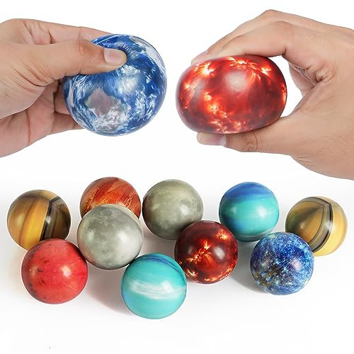 Ainiv Anti Stress Spielzeug Bälle, 12 Stück Planetenmuster Stressball, 6cm Schaum Stressabbau Bälle, Stressabbau Spielzeug für Kinder Erwachsene Mitgebsel Gastgeschenke Kindergeburtstag Weihnachten
