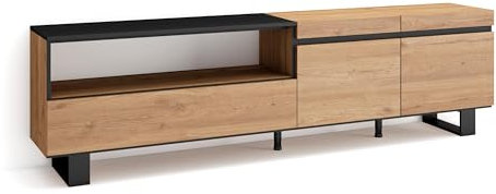 Skraut Home | TV-Schrank, Lowboard | für Wohnzimmer und Esszimmer | 200x57x35cm | Für TV-Geräte bis zu 80 | Industriedesign | Moderner Stil | Eiche Schwarz
