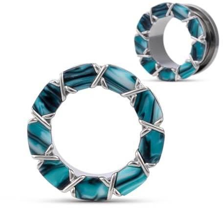 COOEAR Screw Back Ear Gauges Flesh Tunnels, Segmented Color Film Plugs Earrings Piercing Silver 0G.