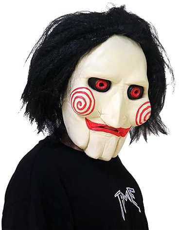 Claofoc Halloween Saw Maske Horror Killer Billy Puppen Maske Gruselige Vollkopf Clown Maske Aus Latex Mit Haaren Halloween Cosplay Kostüm Gruselige Requisiten Unisex Mehrfarbig