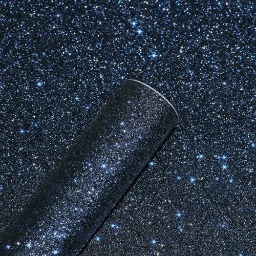 Yullpaper Papier Peint Bleu Noir Paillettes Papier Adhesif pour Meuble Rouleau Adhesif Decoratif Flash Bleu Noir Papier Peint Adhesif Mural Bleu pour Chambre Revetement Adhesif Meuble 40cm X 800cm