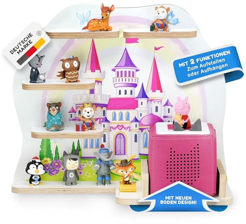 stadtecken Holzregal für Musikbox I passend für die Toniebox und ca. 35 Tonies I Perfekte Aufbewahrung im Kinderzimmer I zum Aufstellen oder Aufhängen (Märchenschloss)