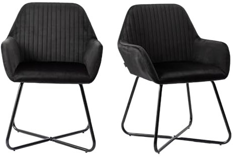 Mingone Esszimmerstühle 2er Set Küchenstühle aus Samt Polsterstuhl Retro Design Stuhl mit Armlehnen Speisestuhl mit Rückenlehne für Esszimmer Küche Restaurant Wohnzimmer, Schwarz
