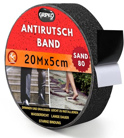 Gripko - Rutschfestes Klebeband für Treppen und Böden | Rutschfester Kleber | Wasserdicht und vielseitig | Sicherheit in Schwimmbädern, Rampen und mehr (5 cm x 20 m)