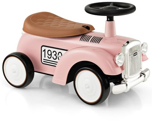 GOPLUS Rutscherauto im Retro-Stil, Rutscherfahrzeug mit ergonomischem Sitz, Stauraum, Soundeffekten & Kippschutz, Rutscher Kinderauto mit Eva-Räder für Kinder von 18-36 Monate (Rosa)