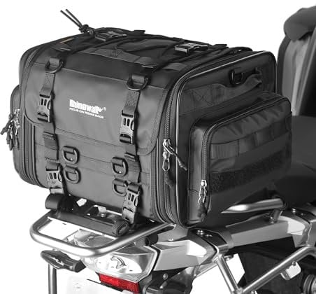 Rhinowalk Motorradtasche, Motorrad Hecktasche, wasserdichte Allwetter-/Kofferraum-/Gepäckträgertasche mit Sissy-Bar-Gurt,45L Schwarz