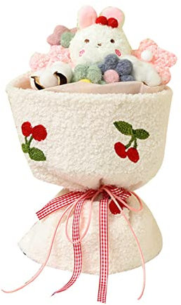 HERCHR Bouquet di Fiori per Bambole in Peluche con Luci a LED, Bambola Morbida in Peluche Bouquet di Fiori Carini Fiori Finti Conigli di Orso Ripieni per Il Compleanno di San Valentino(#2)