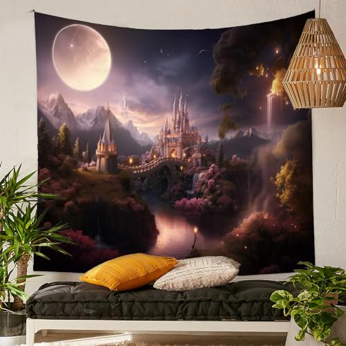 SHATSS Wandtuch Moon Castle Wandteppiche Wandbehang Tapisserie, Wandteppich Wandtuch Wandkunst Tapisserie,Wohnzimmer Schlafzimmer150X130Cm
