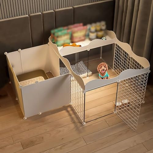 Kleiner Hundezaun, Hundelaufstall, Draht-Welpentransportbox für den Innenbereich, EIN Zimmer, EIN Badezimmer, großer Raum, mit Toiletten-Trainingsbereich (Größe: 129 x 111 x 57 cm) Warm as Ever
