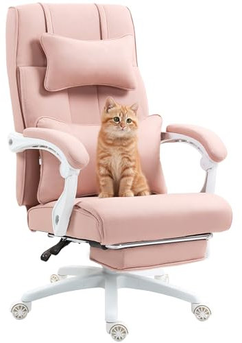 Dowinx Fauteuil de bureau ergonomique avec repose-pieds - Vertèbres lombaires et appuie-tête réglables - Chaise de bureau ergonomique en tissu - Avec dossier haut - 150 kg - Rose