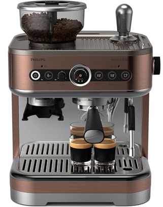PHILIPS Barista Brew Semi Automatic Espresso Machine - Single & Double Espresso + Americano Button, 280g Dual Bean Container, Intuitive Guidance, Calibrated Tamping, Metal Cappuccino (PSA3228/41)