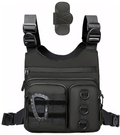 FTCYCRU Outdoor Running Chest Bag for Men and Woman with Extra Storage, Water Resistant Sports Chest Pack Lightweight Running Waist Packs for Workouts Cycling Hiking (Casual Black)