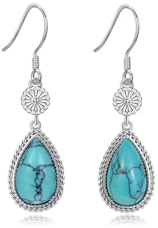 POPLYKE Türkis Gänseblümchen 925 Sterling Silber Dangle Ohrringe Träne Tropfen Ohrringe