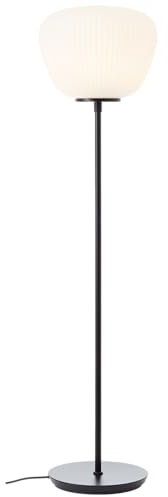 Lightbox Retro Lampadaire | 140 cm de hauteur, Ø 35 cm | Lampadaire avec abat-jour en verre opalin strié & interrupteur à pied | E27 | en métal/verre opalin strié | en noir mat/blanc