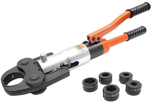 Profi Presszange, V12, V15, V18, V22, V28 Backeneinsätze mit 360° drehbarem Kopf,für Kupferrohr, Edelstahlrohr