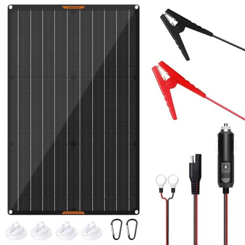 MHPOWOS 30W 12V Solar Car Battery Charger Portable Waterproof Battery Charger and Maintainer with Cigarette Lighter Plug and Alligator Clip